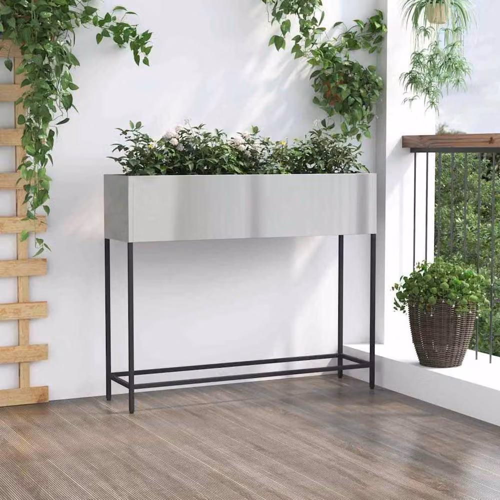 Berkfield Home Raised Garden Planter in Silver Galvanised Steel, W: 100 cm, D: 26 cm, H: 82 cm – 3