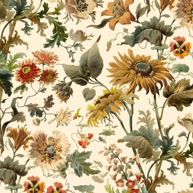 House of Hackney Avalon Botanical Floral Wallpaper in Ecru, Beige and Multicolour