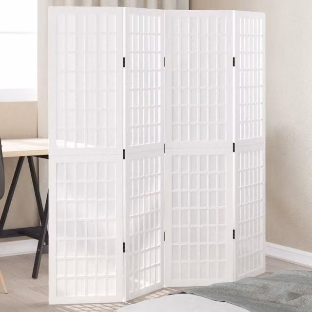 Berkfield Home 4-Panel Room Divider in White Solid Paulownia Wood