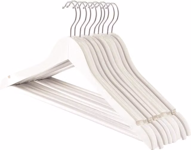 Harbour Housewares White Wooden Coat Hangers with Notches and Bar, Pack of 10