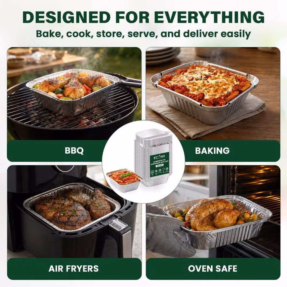 ECONX No.2 Aluminium Foil Food Containers with Lids, Silver, 200 Pieces – 4