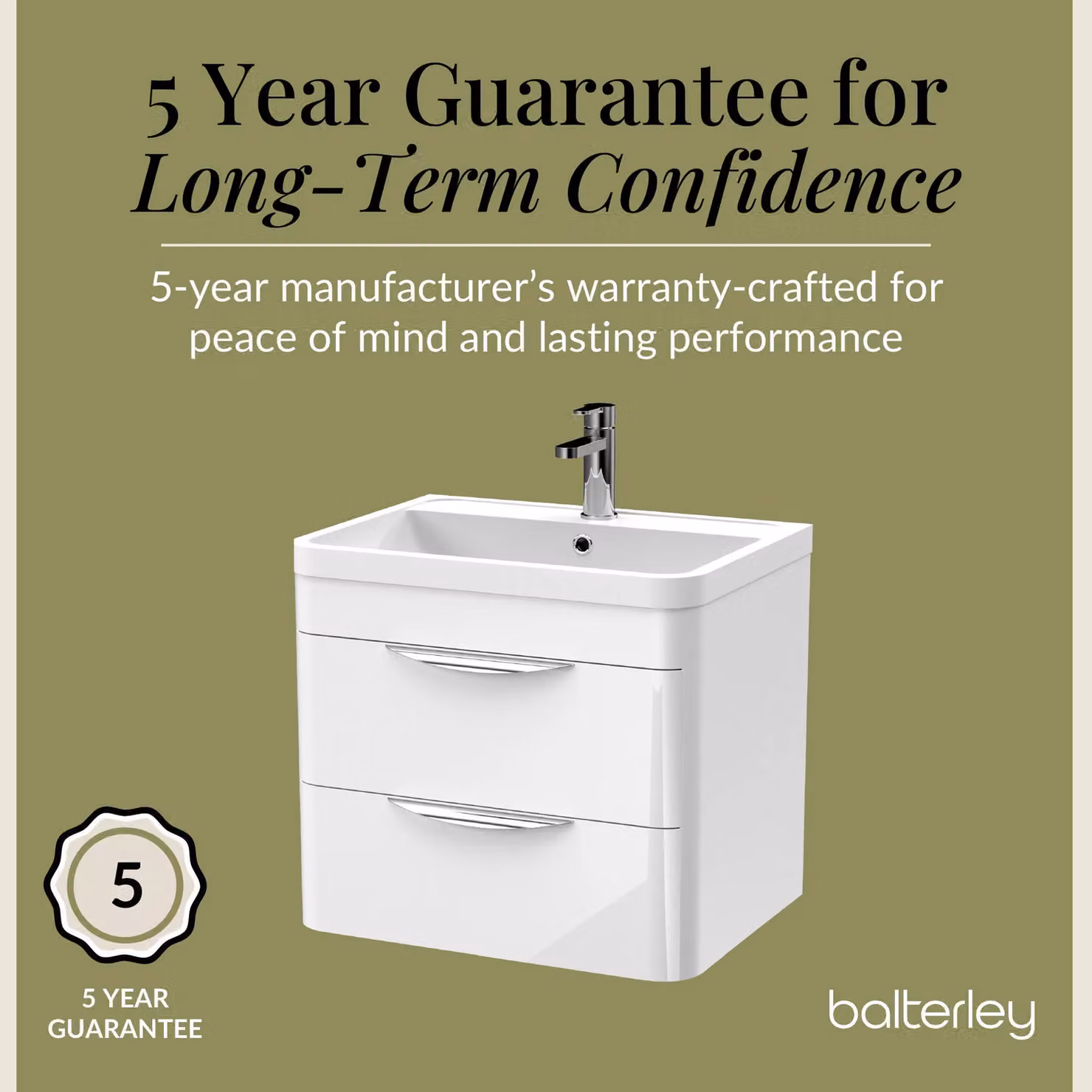 Balterley Modern Wall Hung 2 Drawer Bathroom Vanity Unit with Basin, White – 2