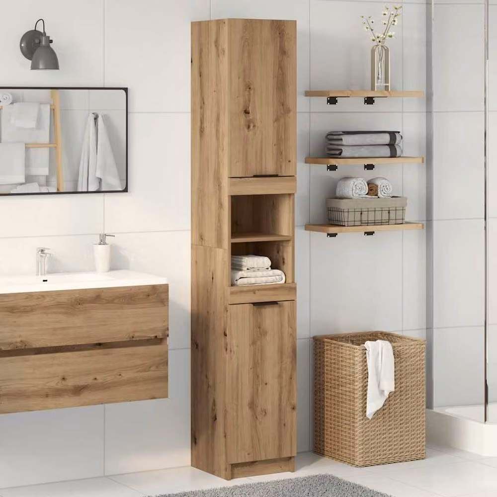 Berkfield Home Artisan Oak Bathroom Cabinet in Brown, W/D/H: 32 x 34 x 188.5 cm – 2