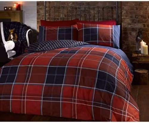 Rapport Home Argyle Red Tartan Check Reversible Polycotton Duvet Set with 2 Pillowcases, W/D/H: 200 x 200 cm and 50 x 75 cm – 1