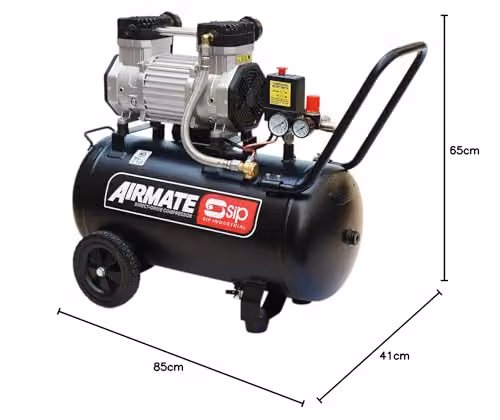 SIP Airmate Low Noise Oil-Free Direct Drive Air Compressor, Black, 50L, 2.2kW, 8 Bar – 8