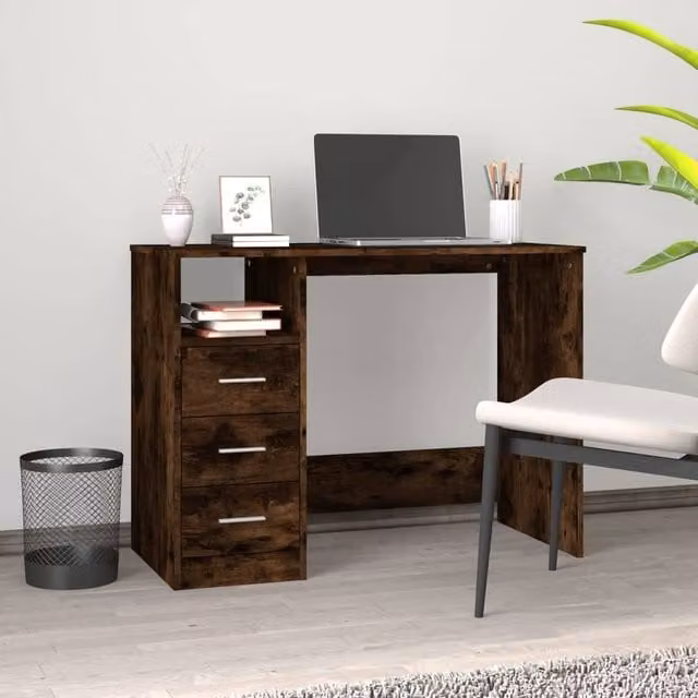 Berkfield Home Computer Desk in Smoked Oak Brown, W/D/H: 102 x 50 x 76 cm