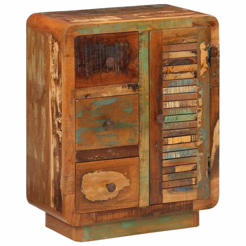 Berkfield Home Rustic Reclaimed Solid Wood Sideboard with 3 Drawers, Multicolour, W: 55 cm, D: 30 cm, H: 70 cm – 2