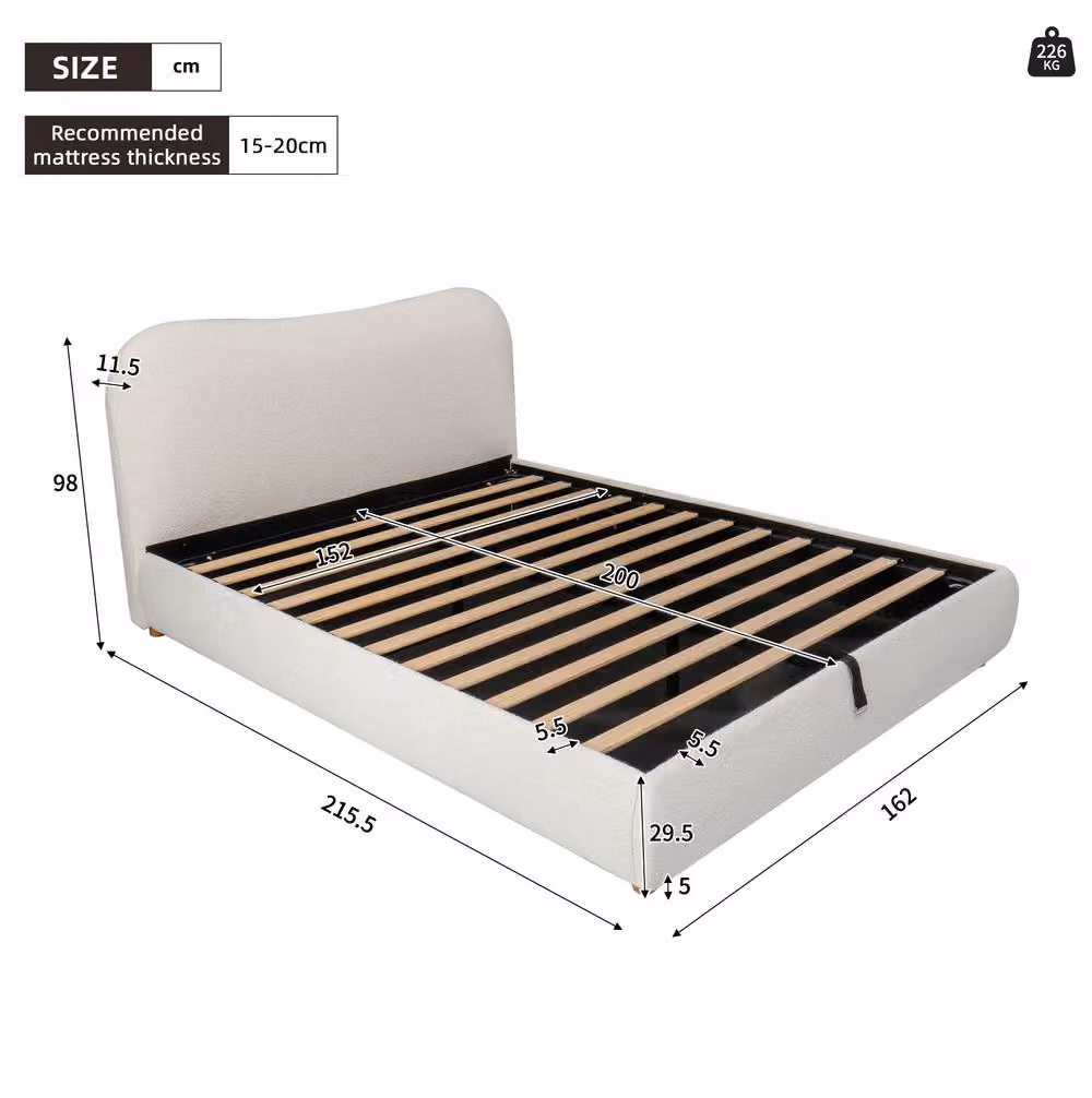 STILVORA Modern White Bouclé Upholstered Ottoman Bed with Lift Up Base, W/D/H: 180 x 200 x 150 cm – 2