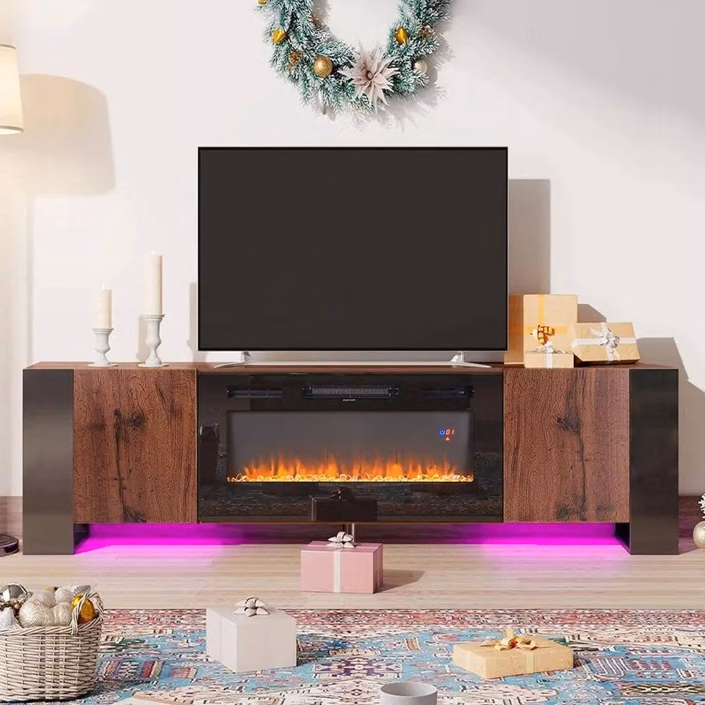 FORGEVIO Modern Wood TV Stand Unit Cabinet in Walnut Brown – 3