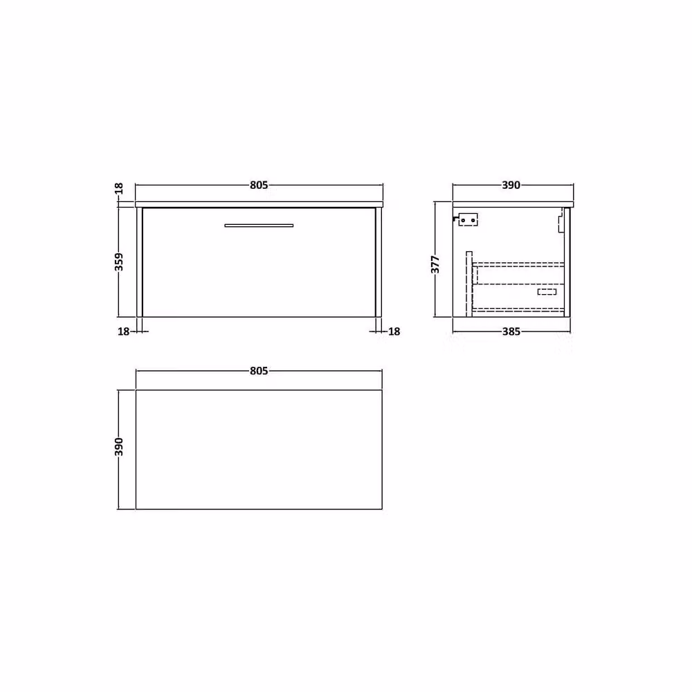 Balterley Winshill Modern Wall Mounted Bathroom Vanity Unit with Single Drawer, Blue, W/D/H: 80.0 x 39.0 x 37.7 cm – 2