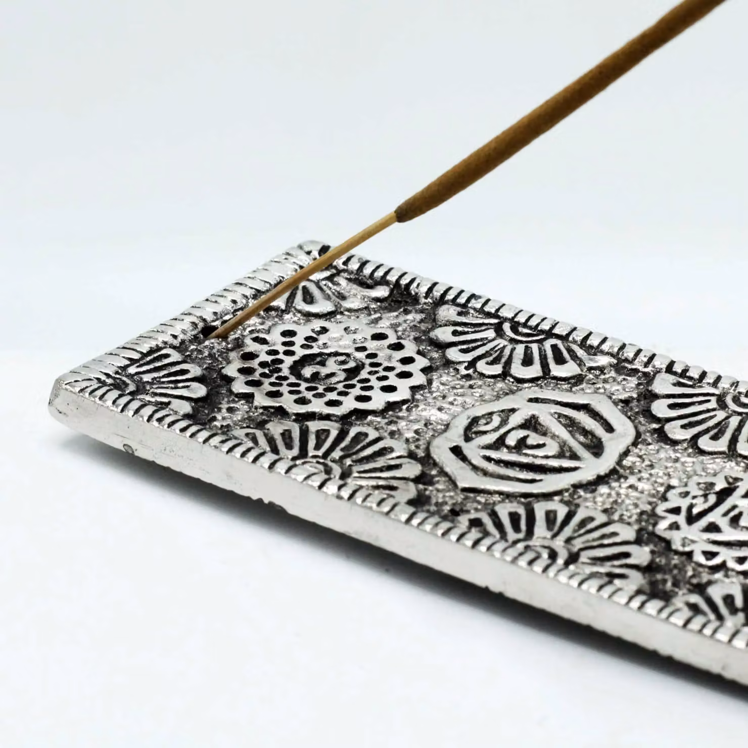 KDMD Polished Aluminium Chakra Long Incense Holder, Silver, Length: 23 cm – 2