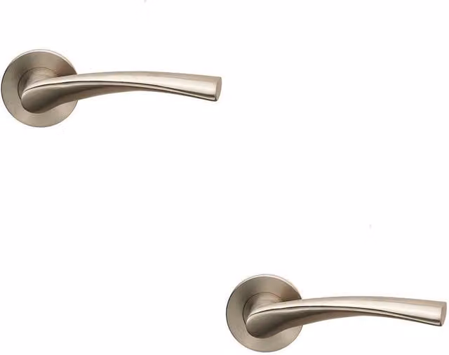 Loops 2x AIR Twisted Angular Design Lever on Slim Round Rose Concealed Fix Satin Steel in Silver