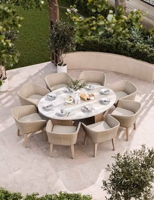 Royalcraft Jupiter 8 Seater Dining Set in Natural Mix with Acacia Wood and Concrete Finish