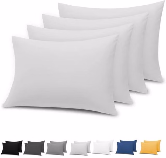 Pamposh 4 Pack Double Brushed Microfibre Pillowcases in Light Grey, Standard Size – 1