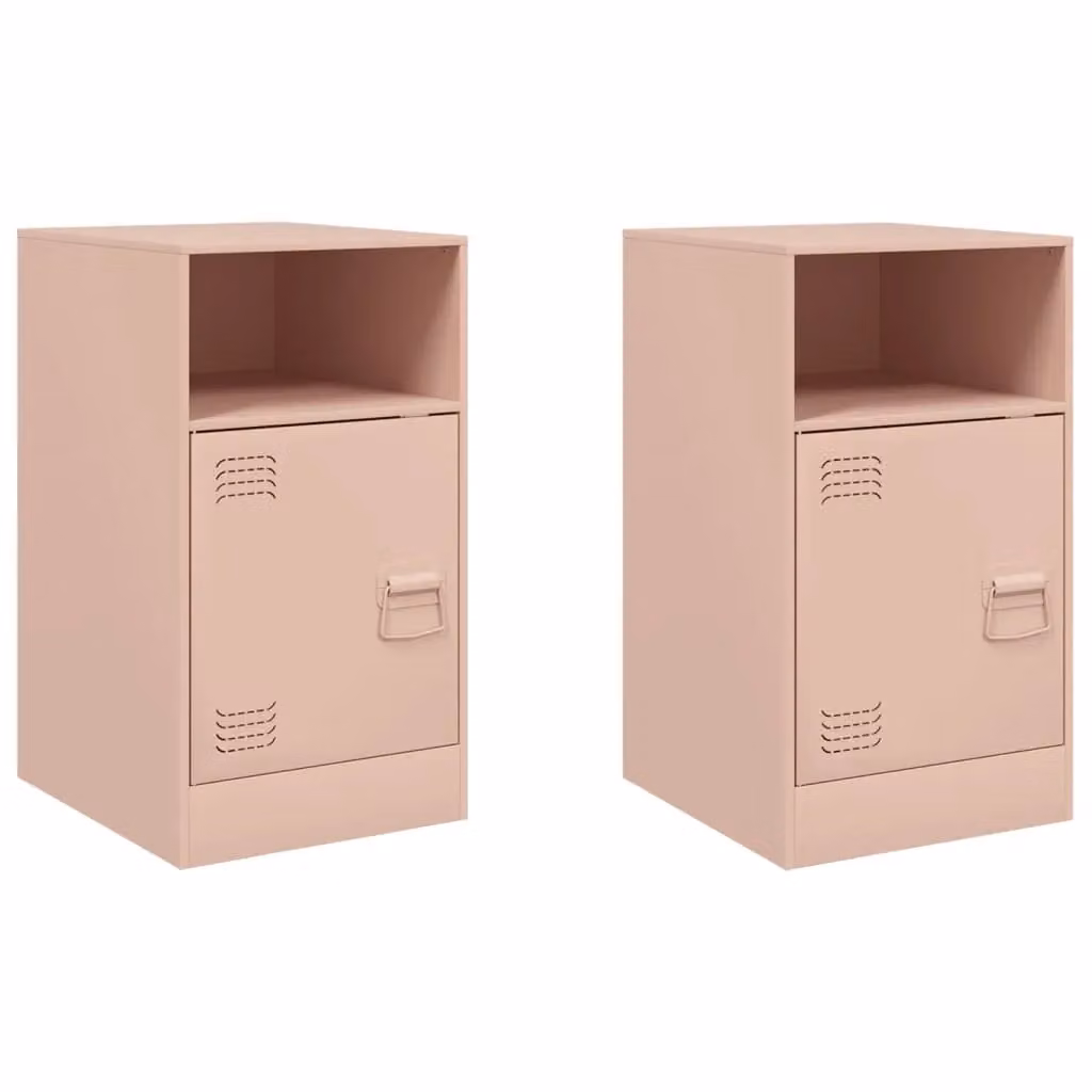 Berkfield Home Set of 2 Pink Metal Bedside Cabinets, W/D/H: 34.5 x 39 x 62 cm – 1