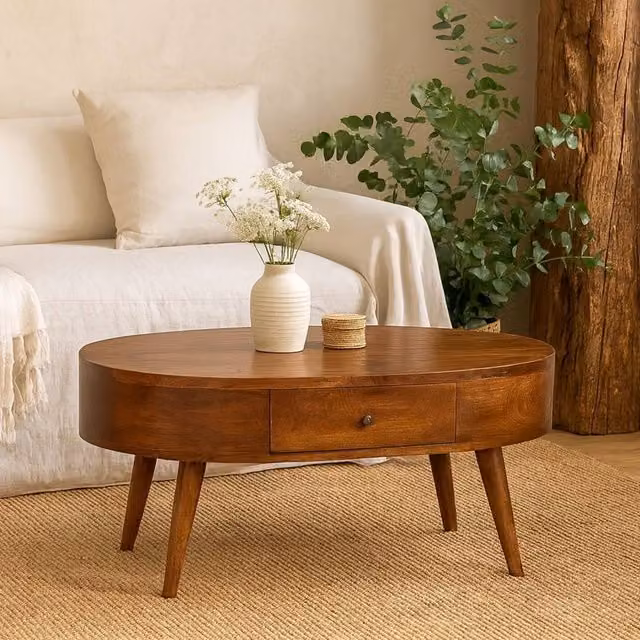 Wyld Haus Brescia Round Mango Wood Coffee Table with 2 Drawers in Brown – 1