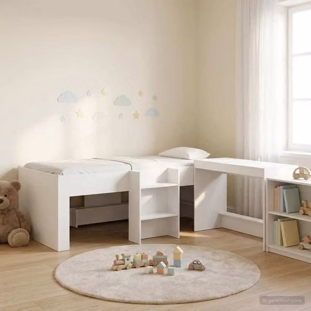 Berkfield Home Kids High Bed Frame with Desk and Stairs in White Engineered Wood – 1