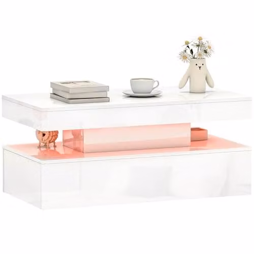 HOMCOM White High Gloss LED Coffee Table with Storage, W/D/H: 120 x 48 x 42 cm