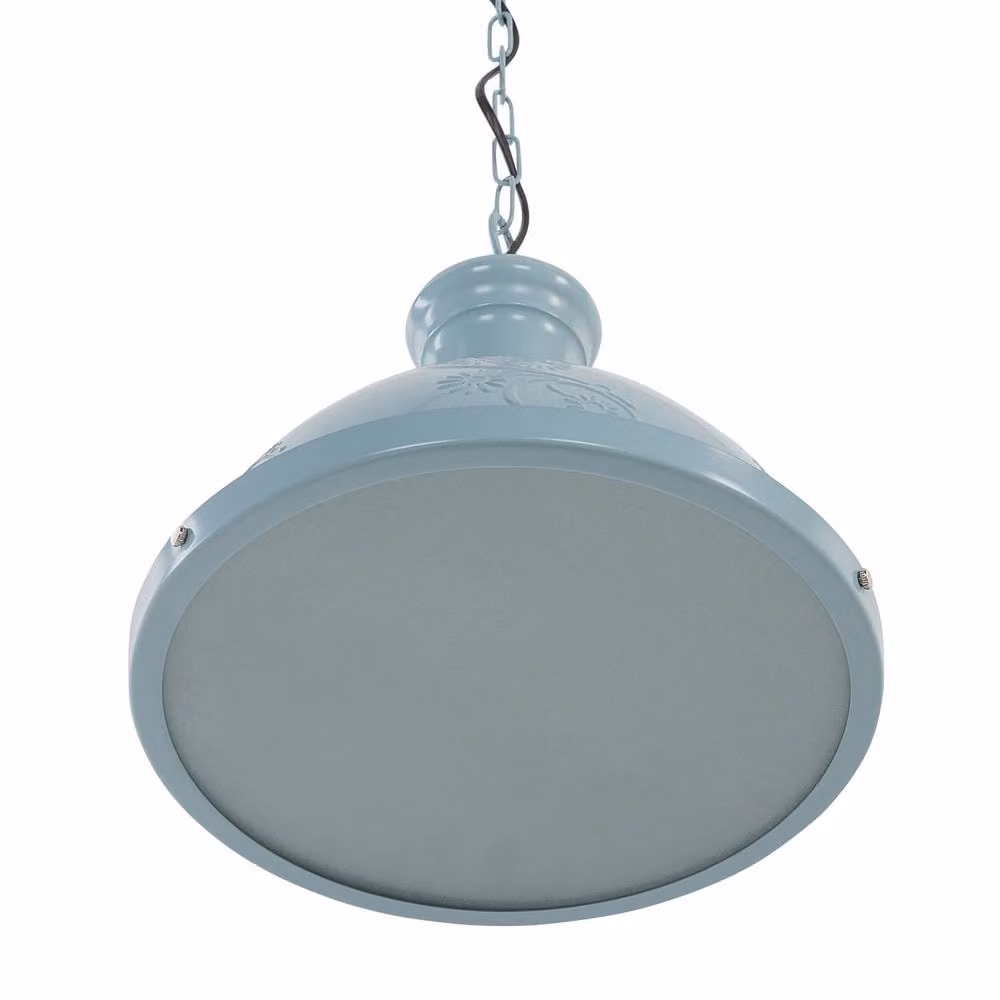 Wyld and Coco Cobalt Blue Round Metal Pendant Lamp with Raised Flower Detail – 2