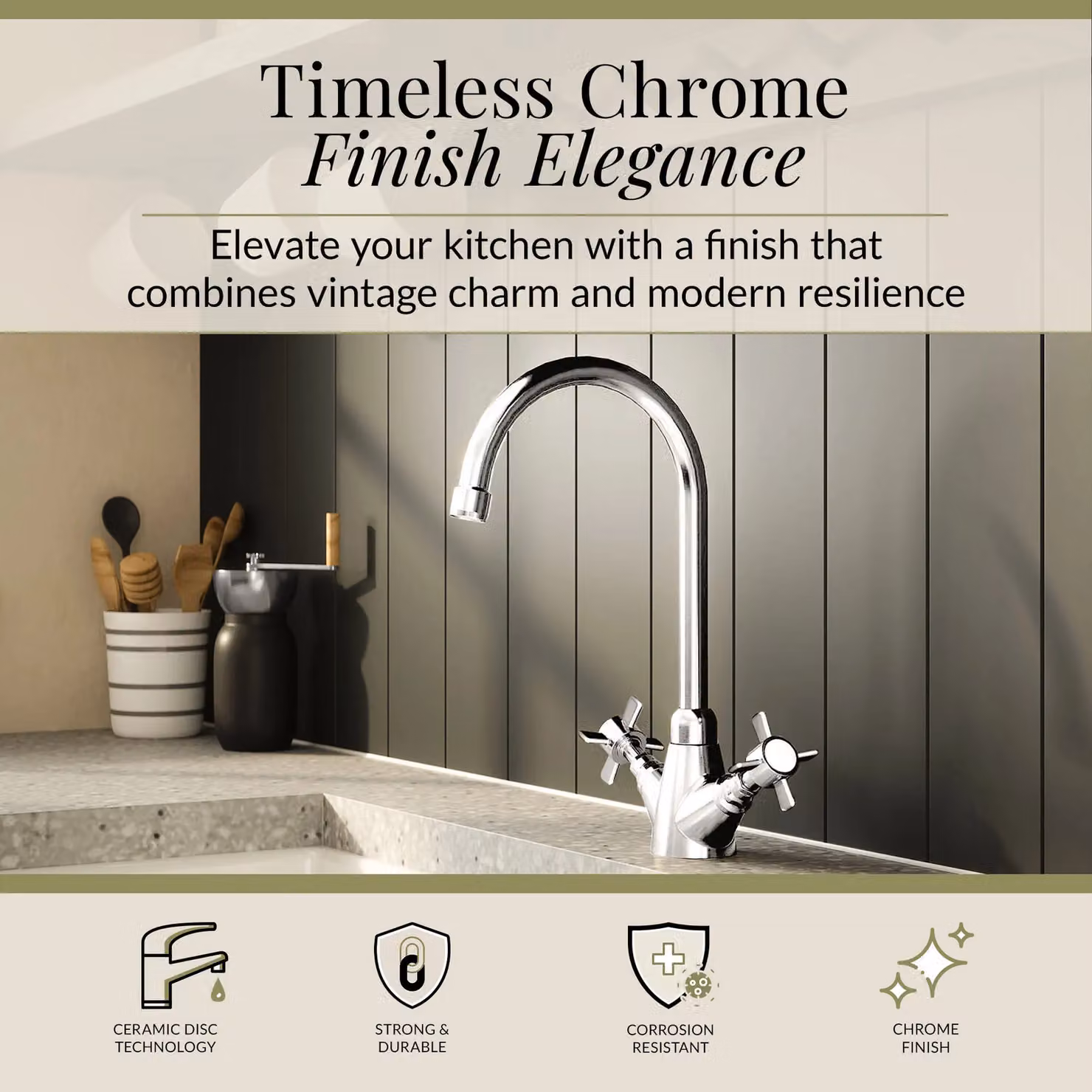Balterley Traditional Kitchen Sink Mono Mixer Tap with Chrome Crosshead Handles in Silver – 2