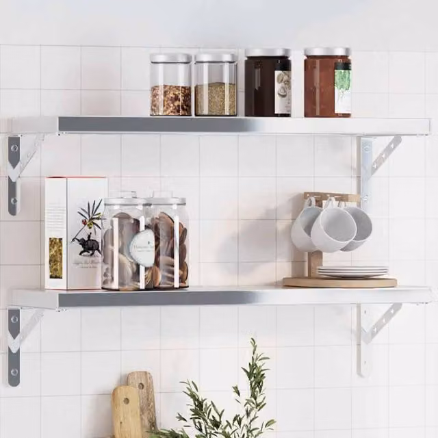 Berkfield Home Silver Stainless Steel Wall Mounted Shelf Brackets, 4 Pack, W: 23.5 cm, D: 2.5 cm, H: 15.5 cm