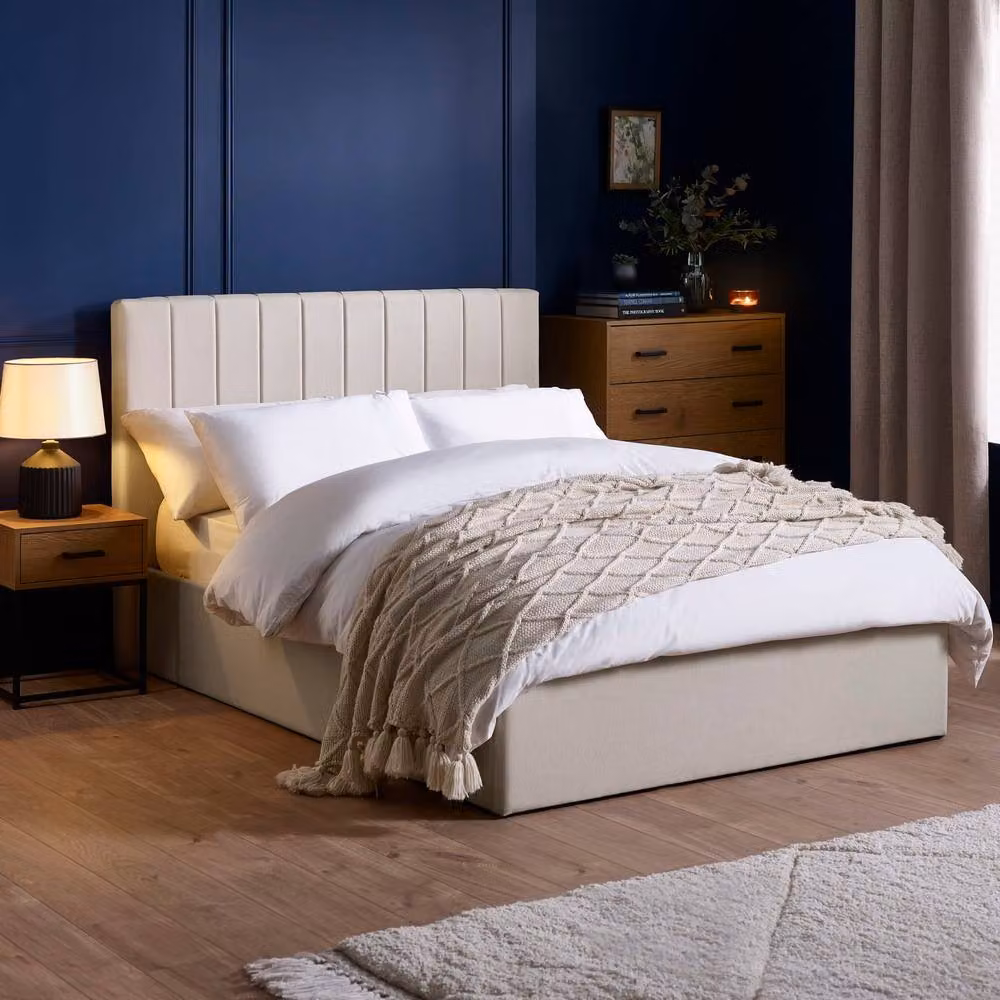 Cheshire Hazel Oatmeal Upholstered Ottoman Storage Bed Frame, Beige, W: 150 cm, D: 200 cm – 3