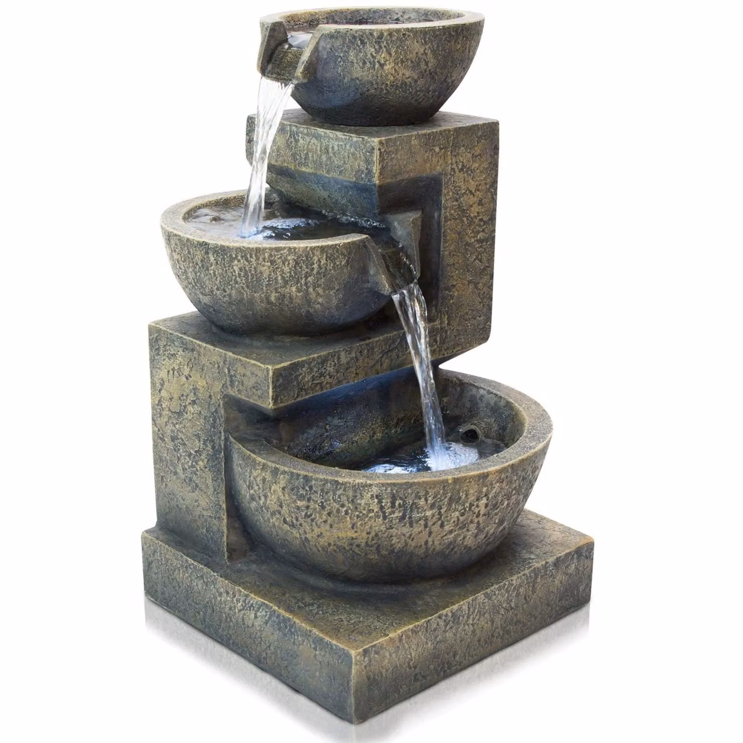 Primrose Kendal 3 Tier Cascading Water Feature with Lights in Brown, Height: 48 cm – 2