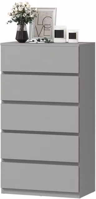 KORVIXA Modern 5-Drawer Chest of Drawers in Grey with Soft-Close Drawers