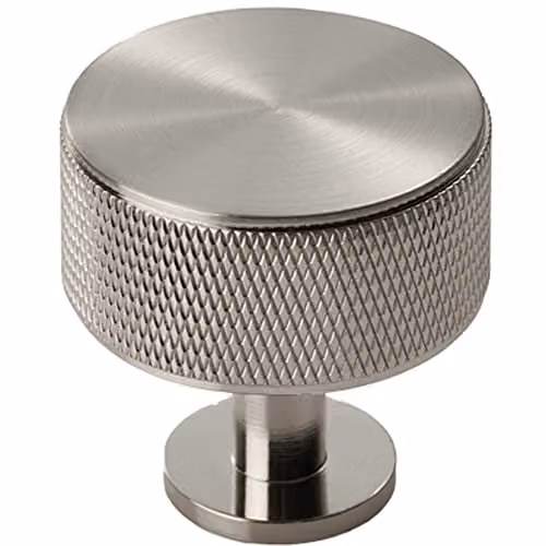Loops Knurled Radio Cupboard Door Knob, 35mm Diameter, Brushed Silver