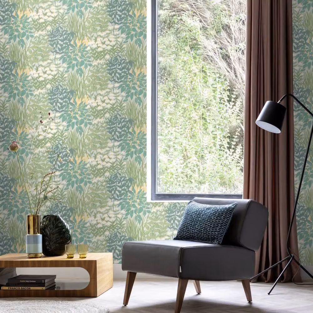 Rasch Wildscape Self-Adhesive Floral Non-Woven Wallpaper in Green, White and Blue, 6.00 m x 0.53 m – 4
