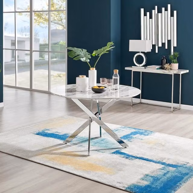 FurnitureboxUK Novara Round 6-Seater Dining Table in Off-White with Silver Chrome Legs, Diameter: 120 cm – 1