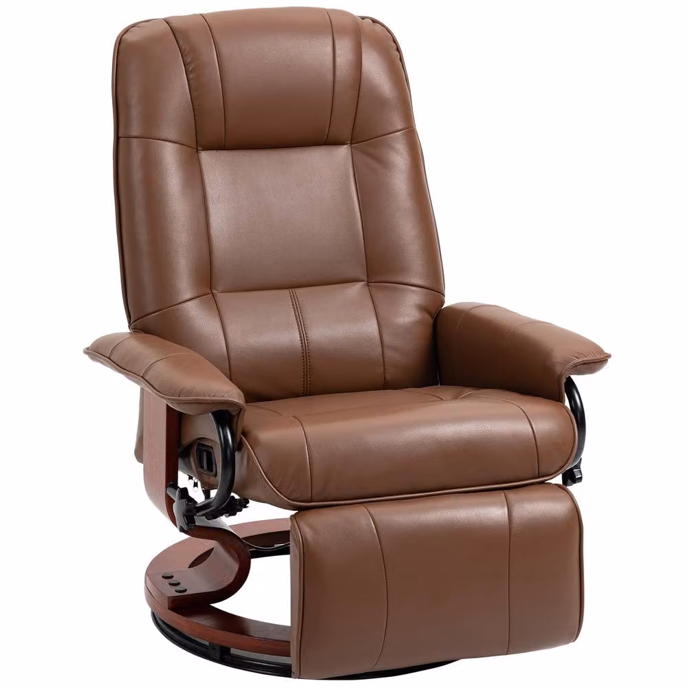 STILVORA Brown Synthetic Leather Recliner Armchair with Ottoman and Swivel Function – 4