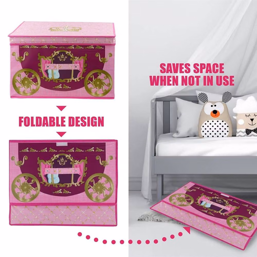FLAVORA Large Collapsible Fabric Storage Box and Toy Chest in Pink, W/D/H: 50 x 50 x 50 cm – 4