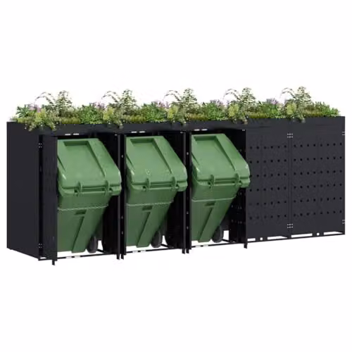 vidaXL Wheelie Bin Storage for 5 Bins, Black, W/D/H: 340 x 77.5 x 121.5 cm