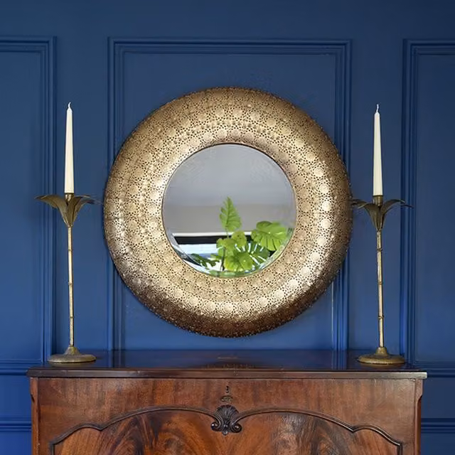 Madison & Mayfair Moroccan Style Round Wall Mirror with Gold Metal Frame – 1