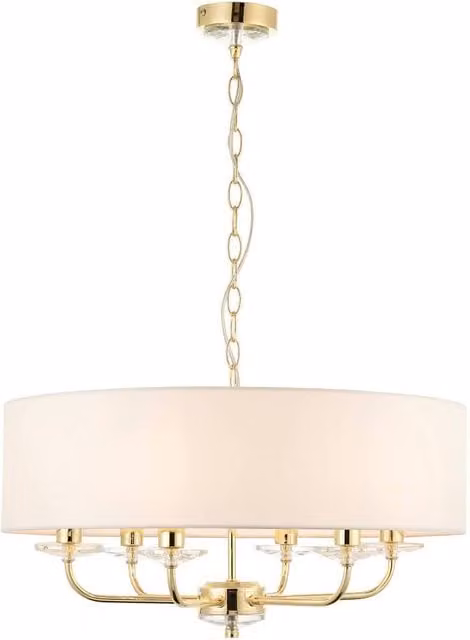 Netlighting Nixon 6 Light Multi Arm Ceiling Pendant in Yellow with Brass Finish and E14 Base