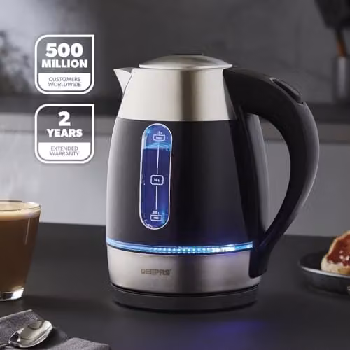 Geepas Kitchen Combo Set with 1.7L Illuminating Electric Kettle, 2 Slice Bread Toaster and 9L Dual Zone Air Fryer in Blue and Black – 1
