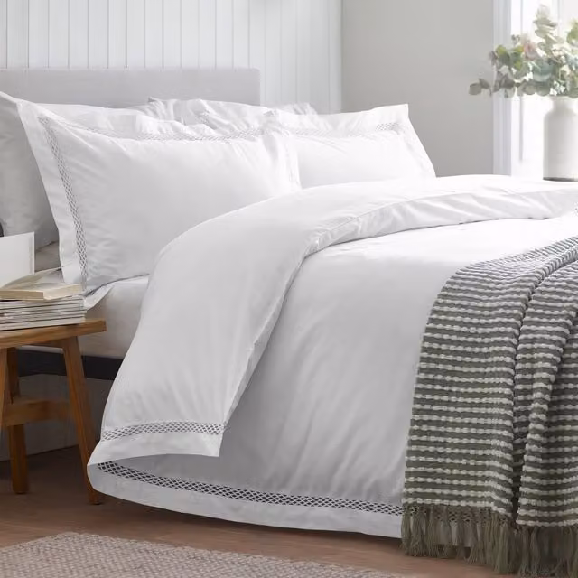 Catherine Lansfield Classic Lattice Lace Duvet Cover Bedding Set in White