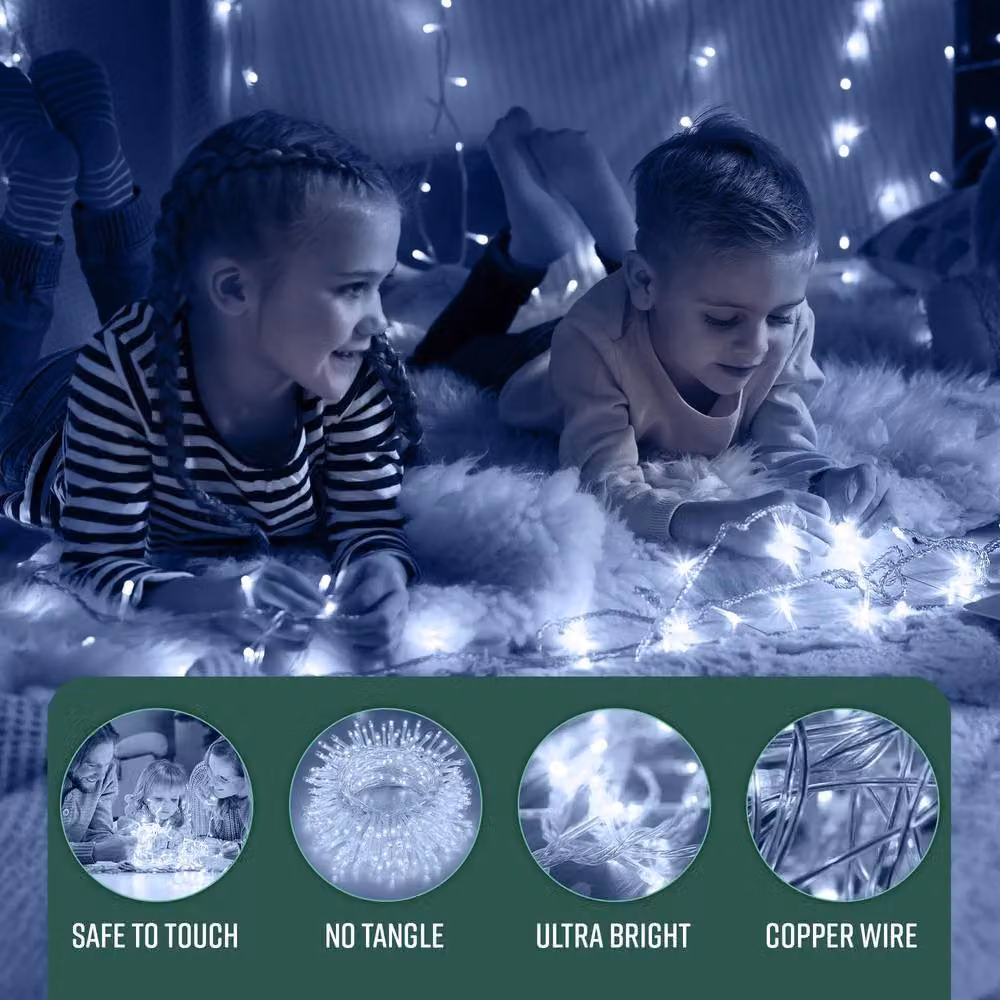 Globrite 200 LED Cool White Battery-Operated Copper String Fairy Lights with Remote Control and Timer – 5