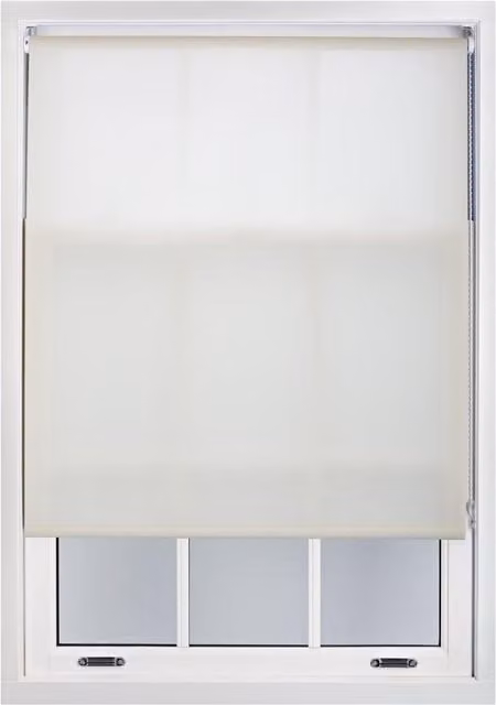 Furnished Cream and White Semi-Transparent Polyester Roller Blinds with Chain, Width: 90 cm, Height: 210 cm