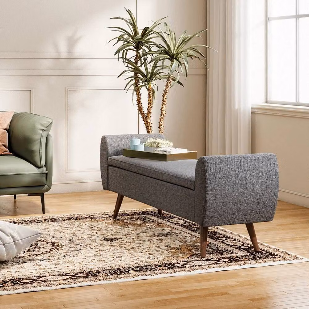 KORVIXA Grey Linen Padded Ottoman Stool Storage Box W: 150 cm, H: 55 cm – 3