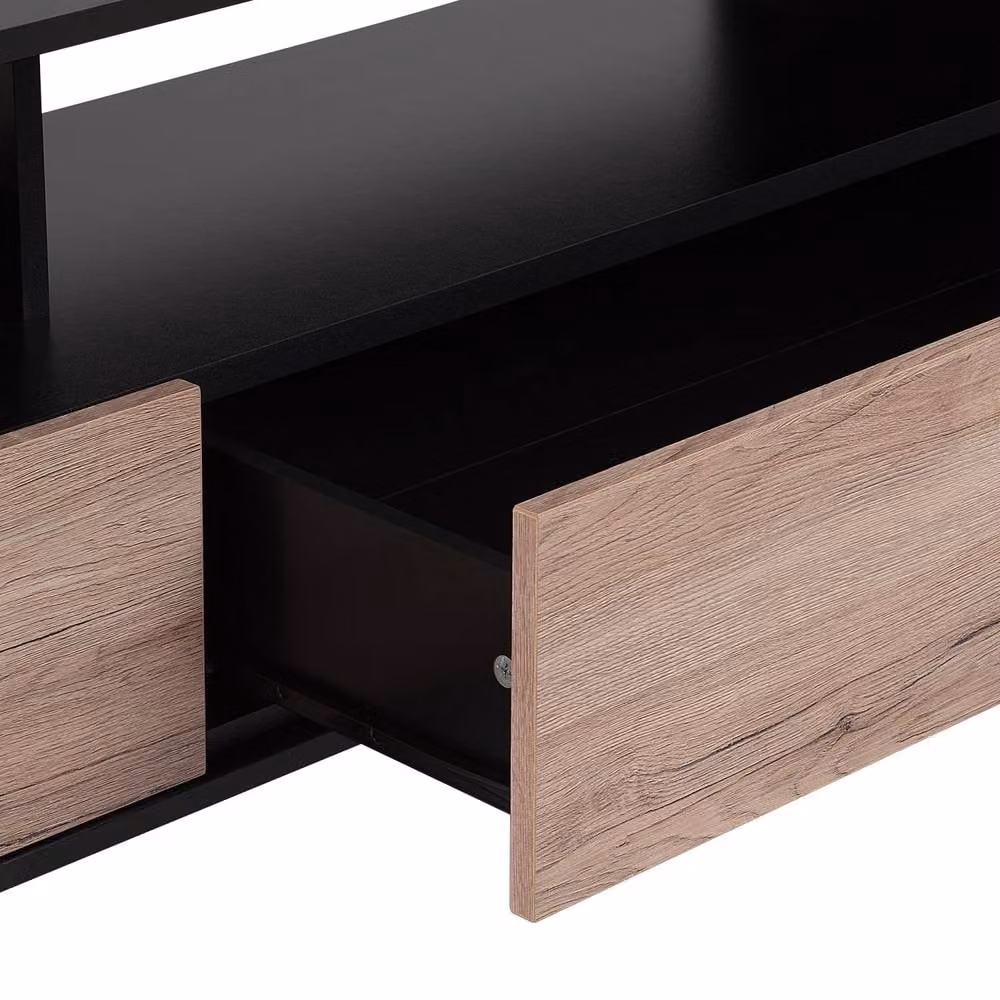 Wyld and Coco Nordic Scandinavian TV Stand in Light Timber with Black Metal Frame and 2 Drawers, Width: 150 cm – 4