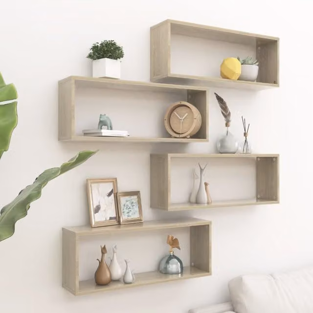 Berkfield Home Wall Cube Shelf Set of 4 in Sonoma Oak Brown, W: 60 cm, D: 23 cm, H: 15 cm