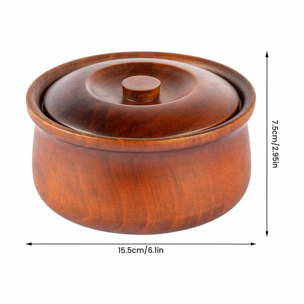 SPETLEK Vintage Brown Solid Wood Decorative Storage Jar with Airtight Lid – 3