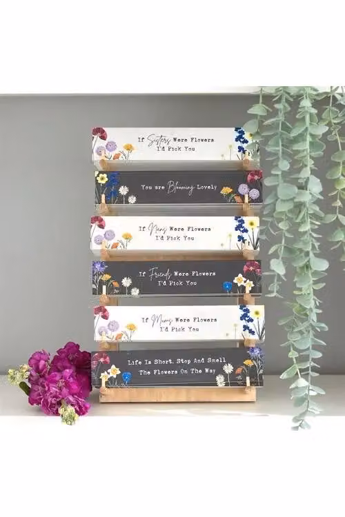 KDMD Set of 36 Multicolour Floral Wildflower Wood Block Signs for Tabletop Display – 2