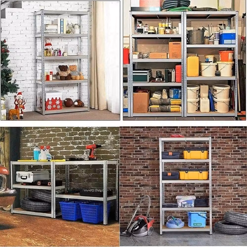NESTLUNE Heavy Duty 5 Tier Garage Shelving Unit in Silver, H x W x D: 180 x 1000 x 52 cm – 3