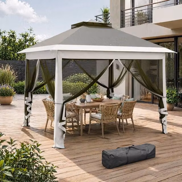 STILVORA Pop-Up Canopy Tent with Mesh Sidewalls in Grey, W/D/H: 330 x 330 x 288 cm