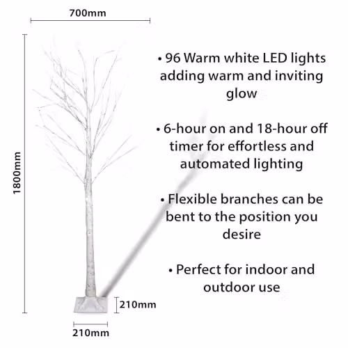 St Helens Home & Garden White LED Light Up Artificial Birch Tree for Indoor or Outdoor Festive Christmas Decoration, Height: 180 cm – 2