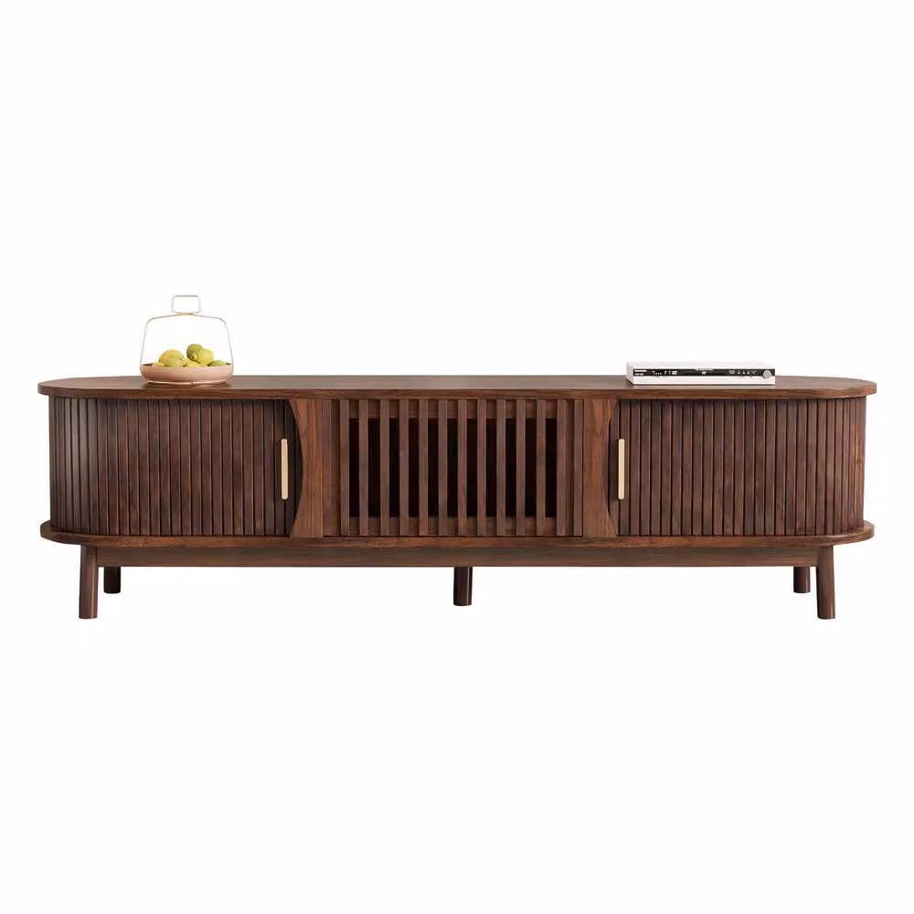 ModernLuxe Walnut TV Stand with Sliding Doors and Media Storage, W: 165.0 cm, D: 39.5 cm, H: 46.0 cm – 2
