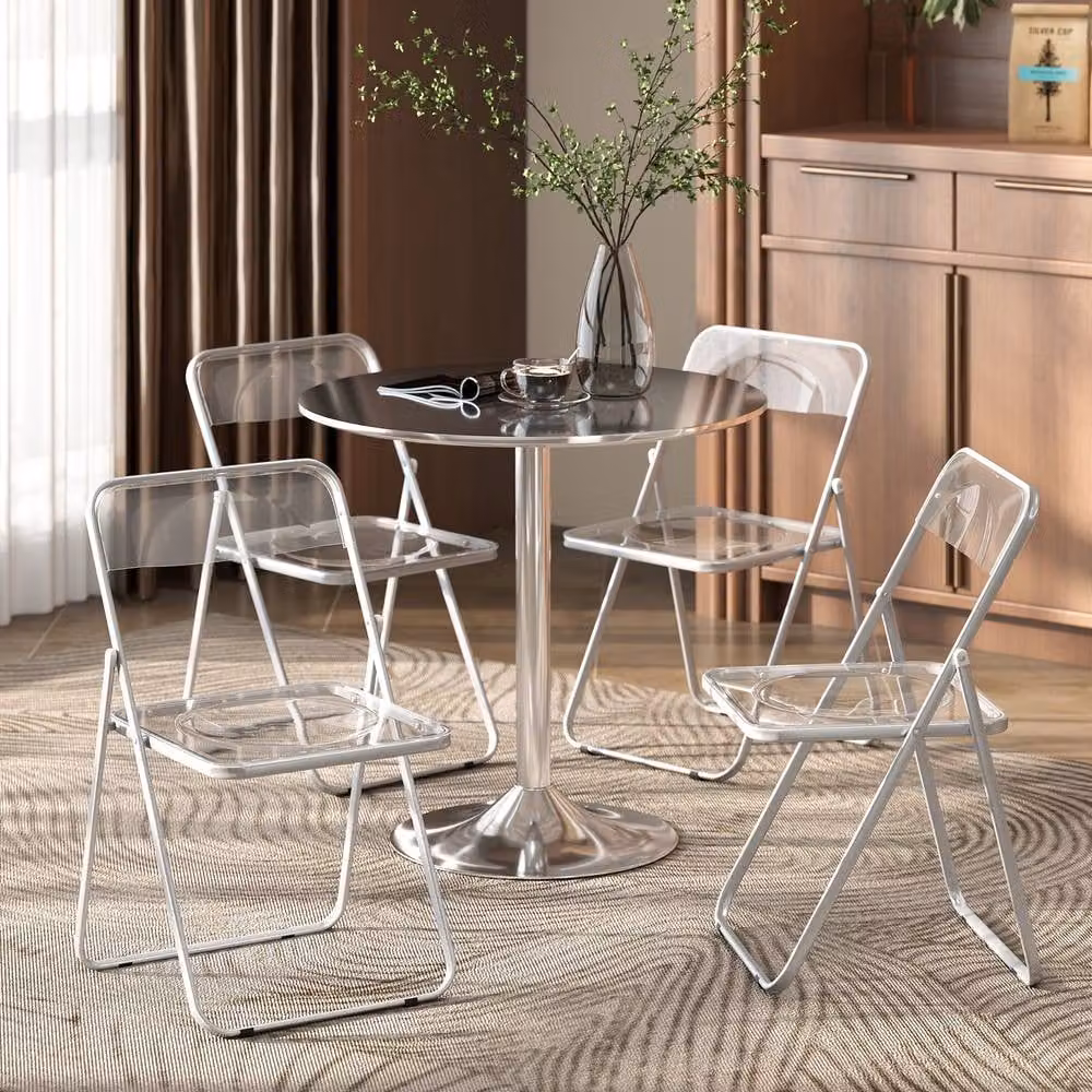 STILVORA Set of 4 Modern Folding Chairs with Transparent Seats and Silver Metal Frames – 7